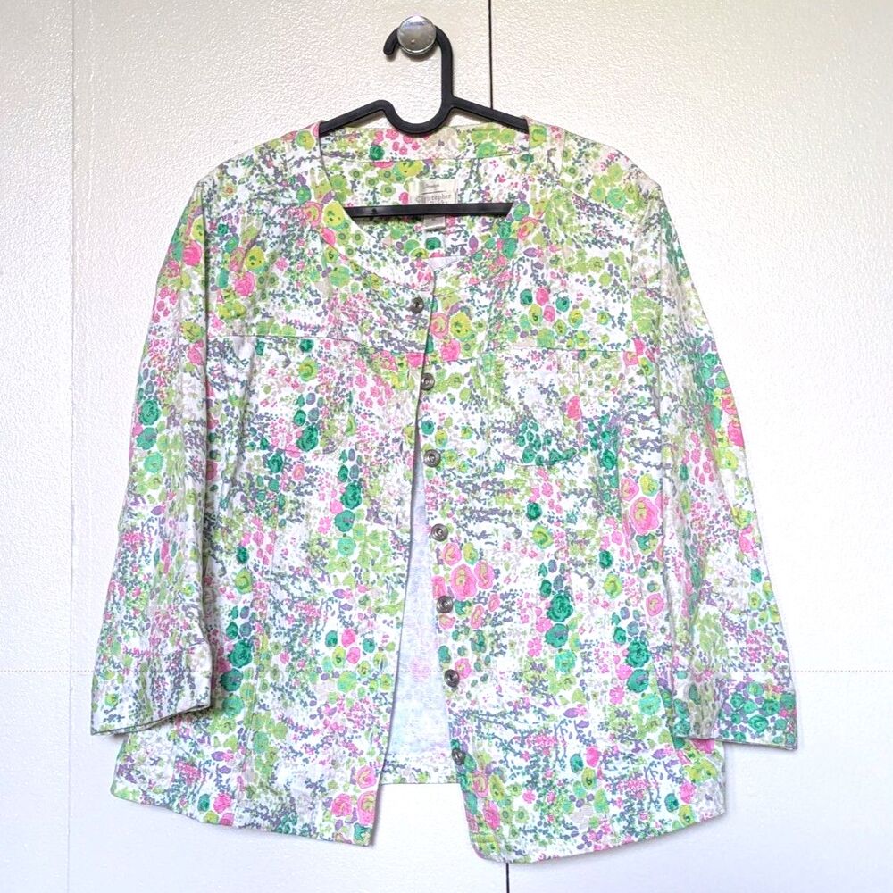 NWOT VTG Christopher & Banks Stretch Spring Corduroy Floral Print Jacket Sz XL